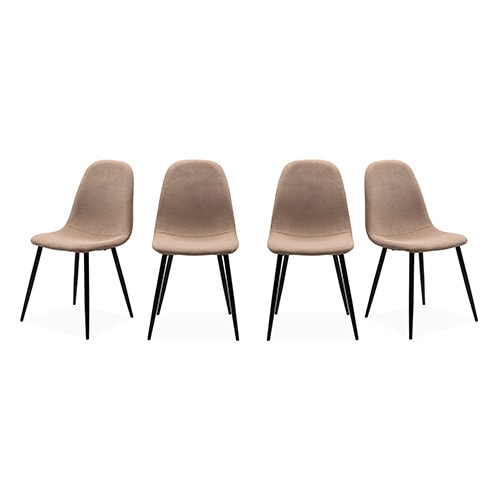 Lot de 4 chaises en velours côtelé marron, piètement métal noir - Anisa