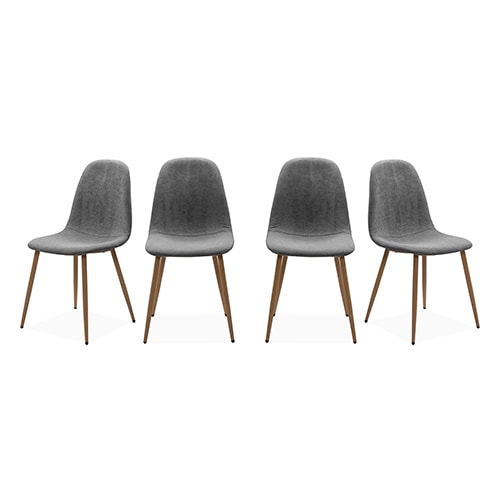 Lot de 4 chaises en velours côtelé gris, piètement métal effet bois - Anisa