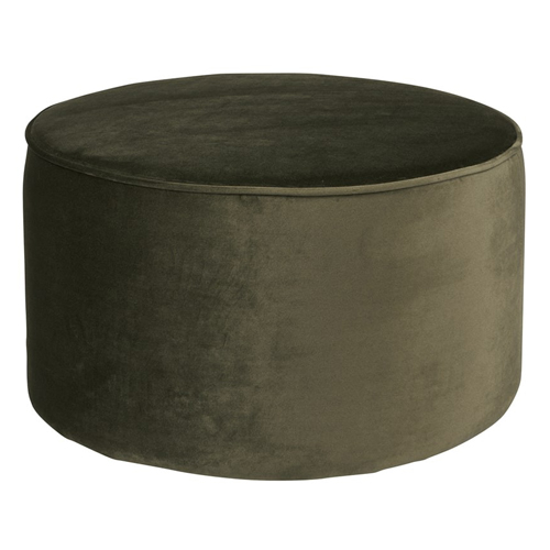 Pouf bas rond en velours vert chaud - Sara