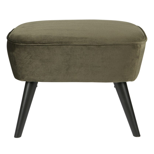Tabouret en velours vert chaud, piètement en bois - Sara