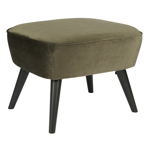 Tabouret en velours vert chaud, piètement en bois - Sara