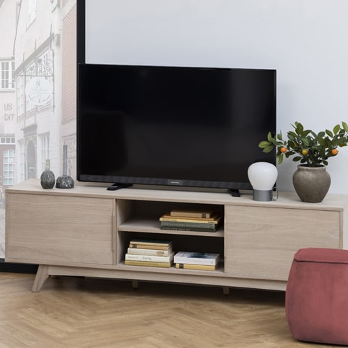 Meuble TV 2 portes 2 niches en chêne clair – Collection Marte