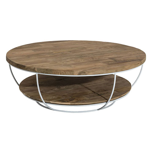 Table basse coque blanche double plateau 100 x 100 cm - Goran