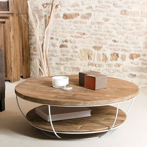 Table basse coque blanche double plateau 100 x 100 cm - Goran