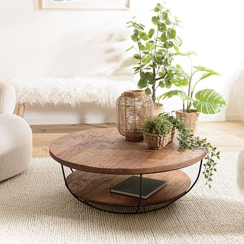 Table basse coque noire double plateau 100 x 100 cm - Goran