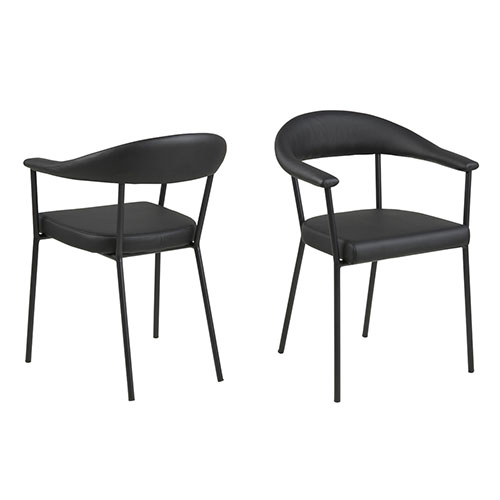 Lot de 2 chaises en simili cuir noir avec accoudoirs – Collection Ava