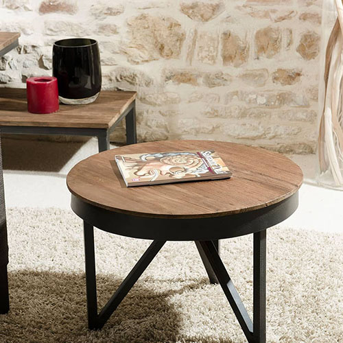 Table basse ronde d'appoint 50 x 50 cm bois et métal - Goran