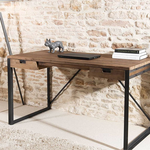 Bureau 2 tiroirs bois et métal - Goran