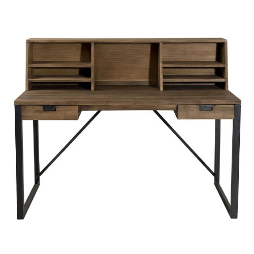 Bureau 2 tiroirs bois et métal avec étagères - Goran