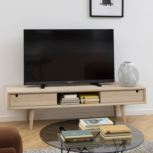 Meuble TV en chêne clair 2 tiroirs 1 niche de rangement – Collection Century