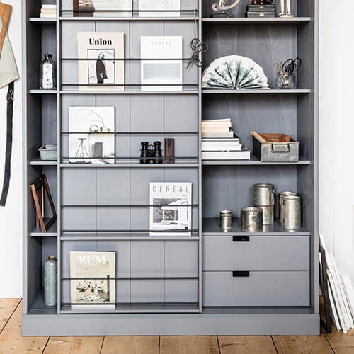 Etagère / Bibliothèque en pin avec étagères, tiroirs et portes coulissantes - Swing