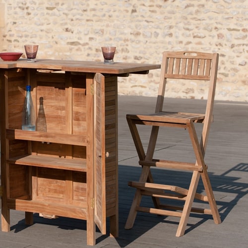 HARRIS - Table de jardin 2 personnes, ronde pliante 60x60cm en bois Teck