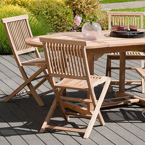 Table de jardin 2 personnes, ronde pliante 80 x 80 cm en bois Teck