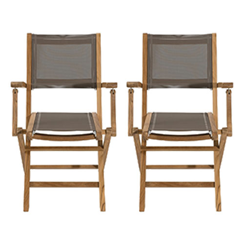 Lot de 2 fauteuils de jardin pliants en teck et tissu taupe - Fun