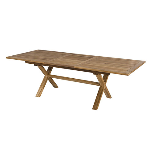 Table de jardin 8/10 personnes rectangulaire pieds croisés extensible 180/240x100 cm en bois teck - Fun