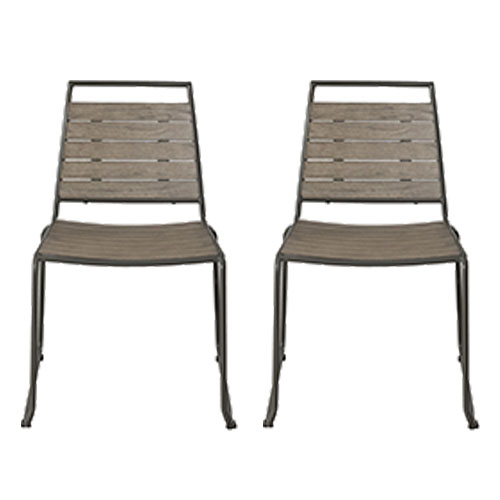 Ensemble de 2 chaises de jardin empilables en bois teck teinté grisé et métal - Emilie