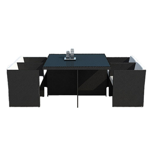 Table et fauteuils de jardin encastrables en résine tressée noire - Collection Lima