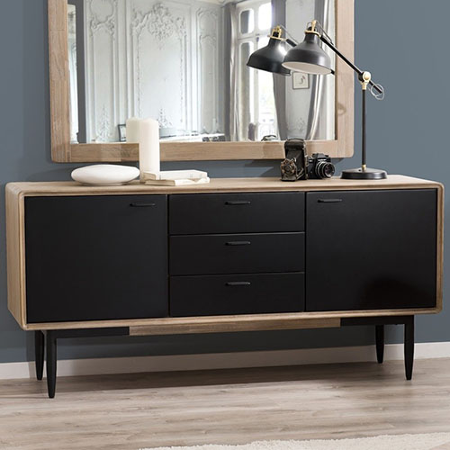 Buffet 3 tiroirs et 2 portes en acacia piètement en métal - Collection Paloma