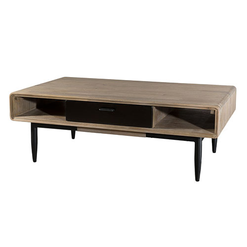 Table basse 2 tiroirs et 2 niches en acacia et métal - Collection Paloma