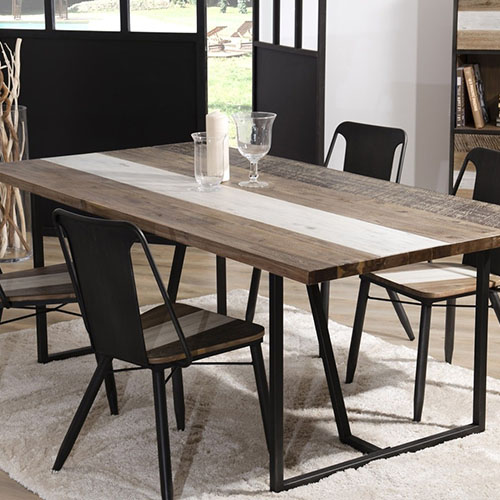 HOMIFAB Table à manger extensible 140/180 cm effet chêne, piètement noir -  Santa