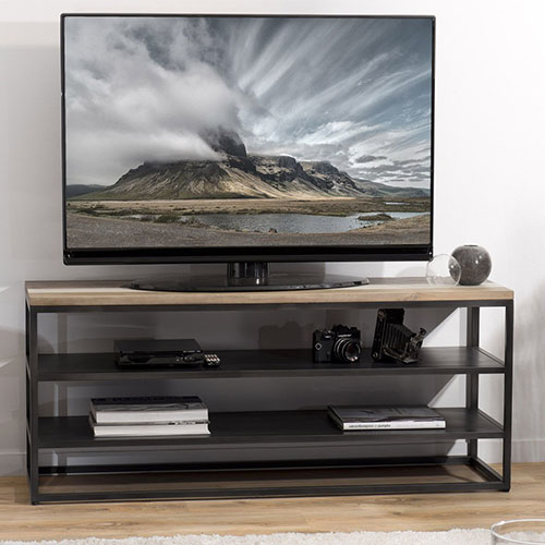 Meuble TV 2 étagères en acacia et métal - Theo