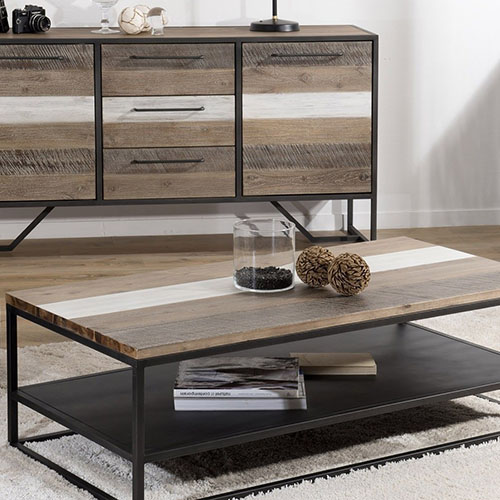 Table basse avec tablette en acacia et métal - Theo