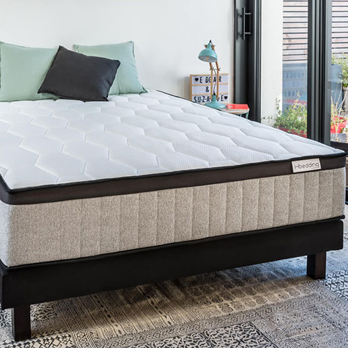 HBEDDING Ensemble matelas ressorts ensachés 90x190 + sommier à lattes -  Mousse HR - Hygiospring