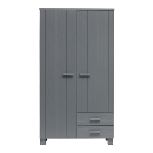 Armoire 2 portes 2 tiroirs en pin gris anthracite - Dennis