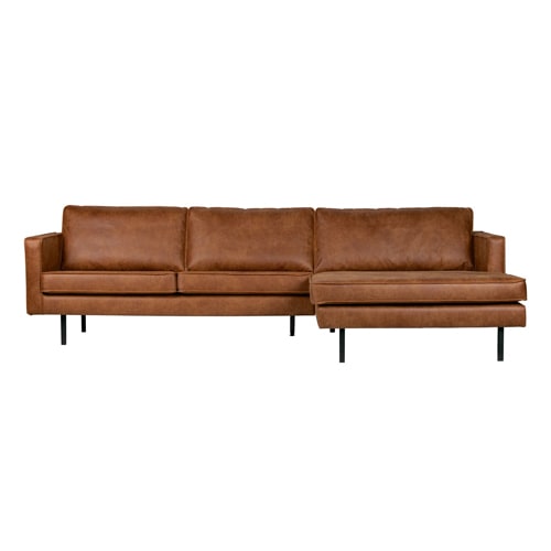 Canapé d'angle droit 4 places en cuir cognac - Collection Rodeo - BePureHome