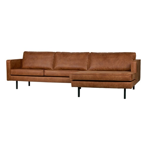 Canapé d'angle droit 4 places en cuir cognac - Collection Rodeo - BePureHome