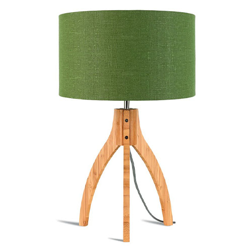 Lampe à poser en bambou abat jour en lin vert forêt - Collection Annapurna - Good&Mojo