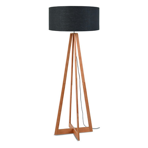 Lampadaire en bambou abat jour en lin gris foncé - Collection Eeverest - Good&Mojo