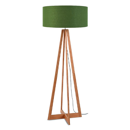 Lampadaire en bambou abat jour en lin vert forêt - Collection Everest - Good&Mojo