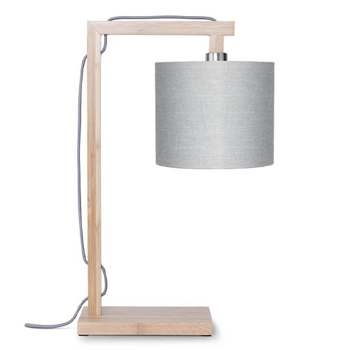 Lampe de table en bambou abat jour en lin gris clair - Collection Himalaya - Good&Mojo