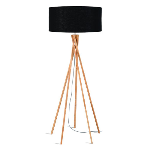 Lampadaire en bambou abat jour en lin noir - Collection Kilimanjaro - Good&Mojo