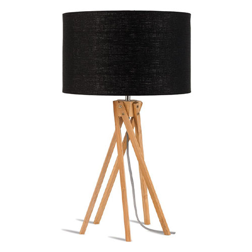 Lampe de table en bambou abat jour en lin noir - Kilimanjaro