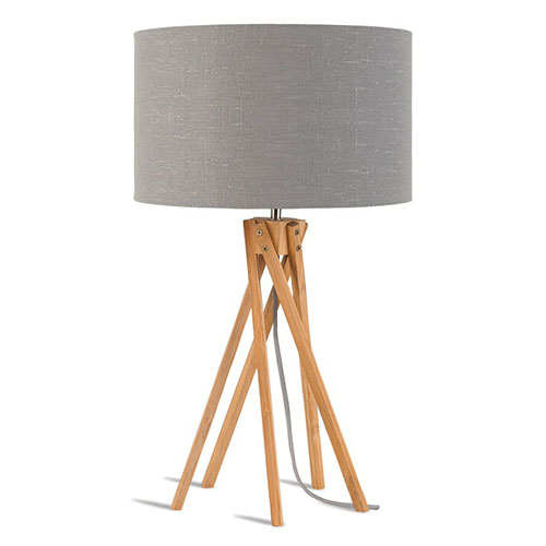 Lampe de table en bambou abat jour en lin gris clair - Collection Kilimanjaro - Good&Mojo