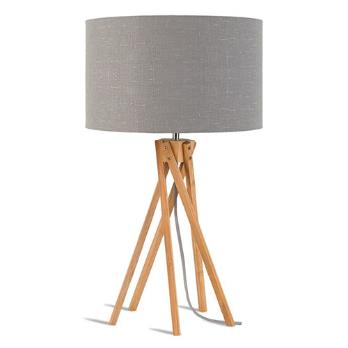 Lampe de table en bambou abat jour en lin gris clair - Kilimanjaro