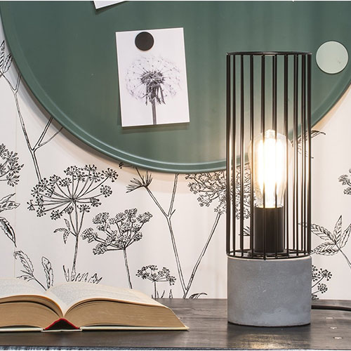 Lampe à poser fil de fer et ciment noir - Memphis