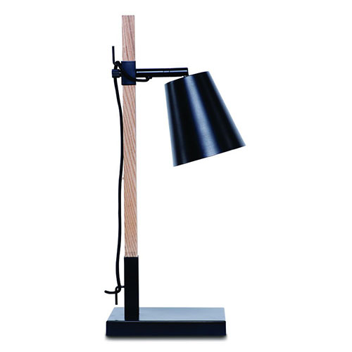 Lampe de table en fer et bois de frêne carré noir et naturel - Sydney