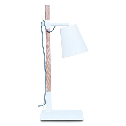 Lampe de table en fer et bois de frêne carré blanc et naturel - Sydney