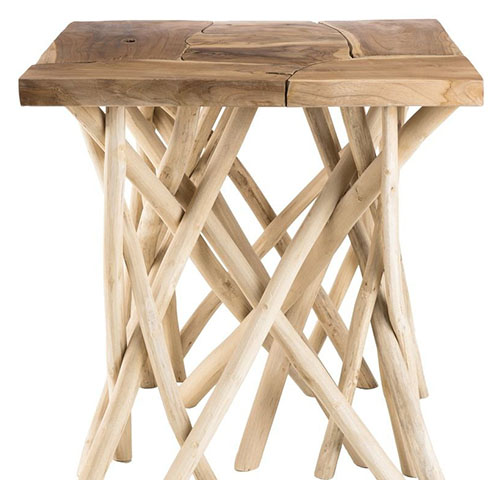 Table d'appoint carré en teck piètement en bois flotté - Mia