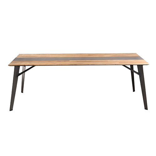 Table à manger 220x100cm en teck recyclé piètement métal noir - Edouard