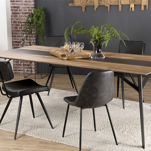 Table à manger 220x100cm en teck recyclé piètement métal noir - Edouard