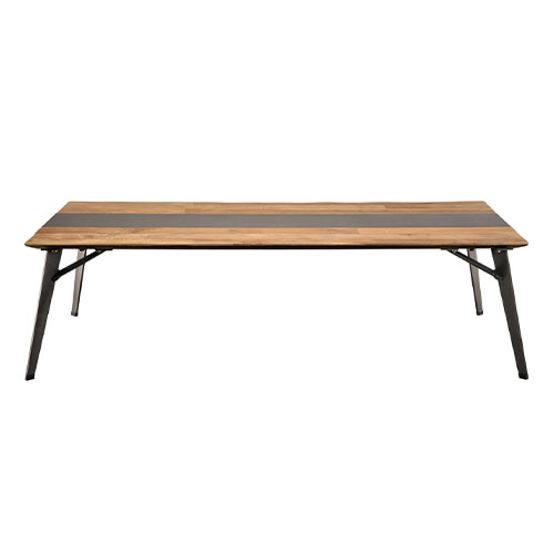 Table basse rectangulaire 140x70cm en teck recyclé teinté piètement en métal noir - Edouard
