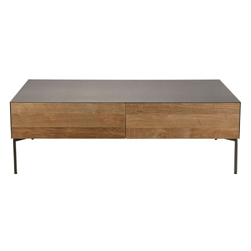 Table basse 111x60cm 2 tiroirs en teck recyclé et métal - Edouard