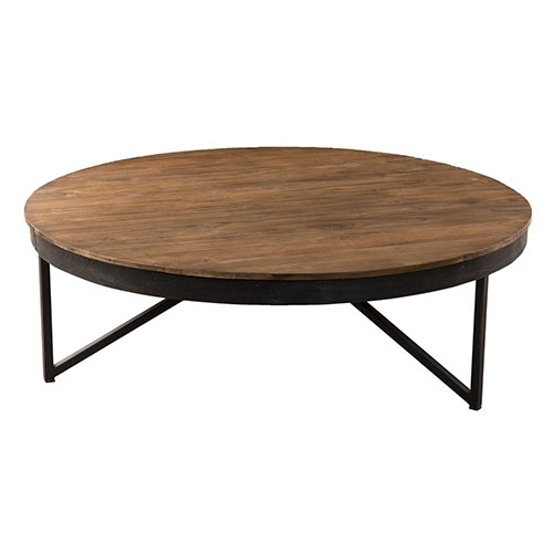 Table basse ronde en teck recyclé piètement métal - Athena