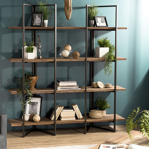 Etagère 4 niveaux en teck recyclé acacia et métal - Athena