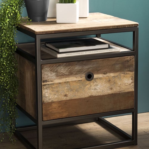 Petit meuble d'appoint 1 tiroir en teck recyclé acacia et métal - Athena