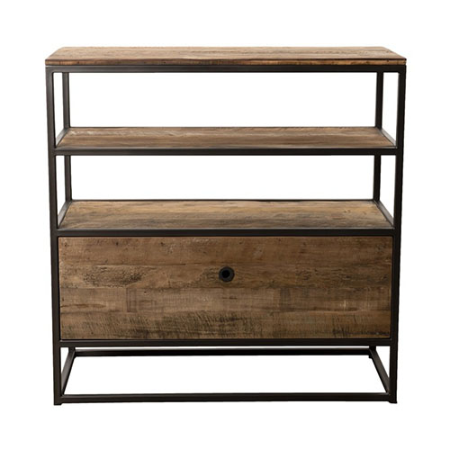 Etagère 1 tiroir 2 étages en teck recyclé acacia et métal - Athena